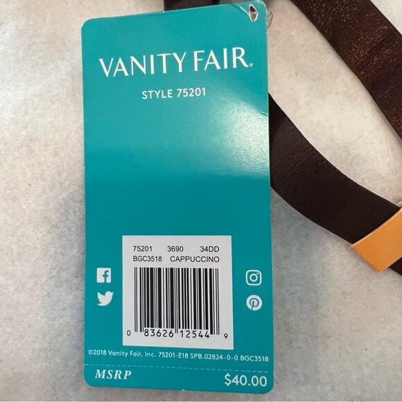 Vanity Fair womens Nearly Invisible Full Coverage Underwire Bra Cappuccino 34DD - Picture 7 of 7